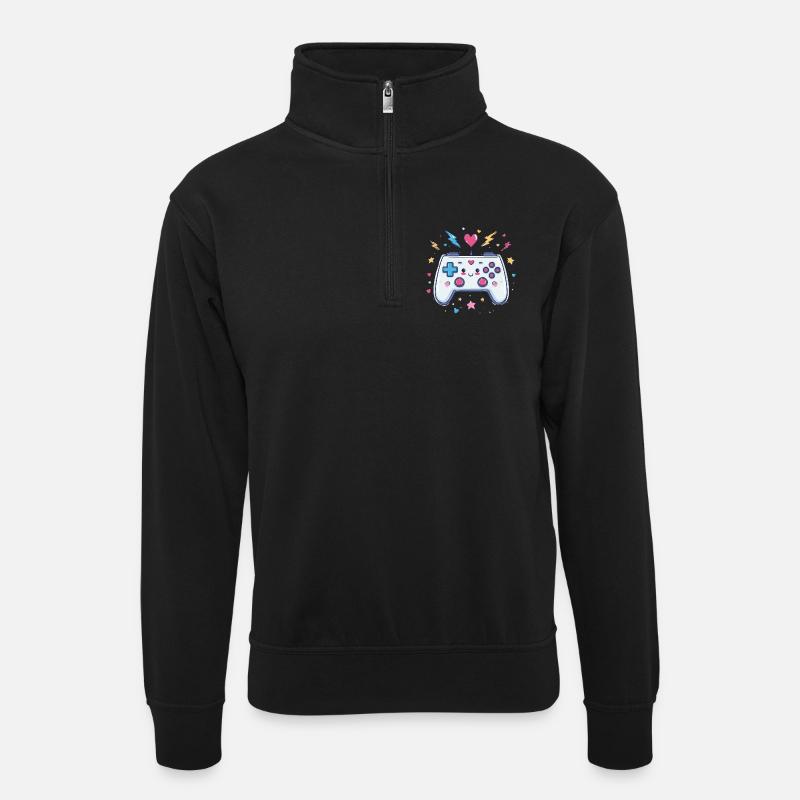 Herzcontroller Doodle Pixel Pop - Unisex Pullover mit Zip-Kragen - Schwarz