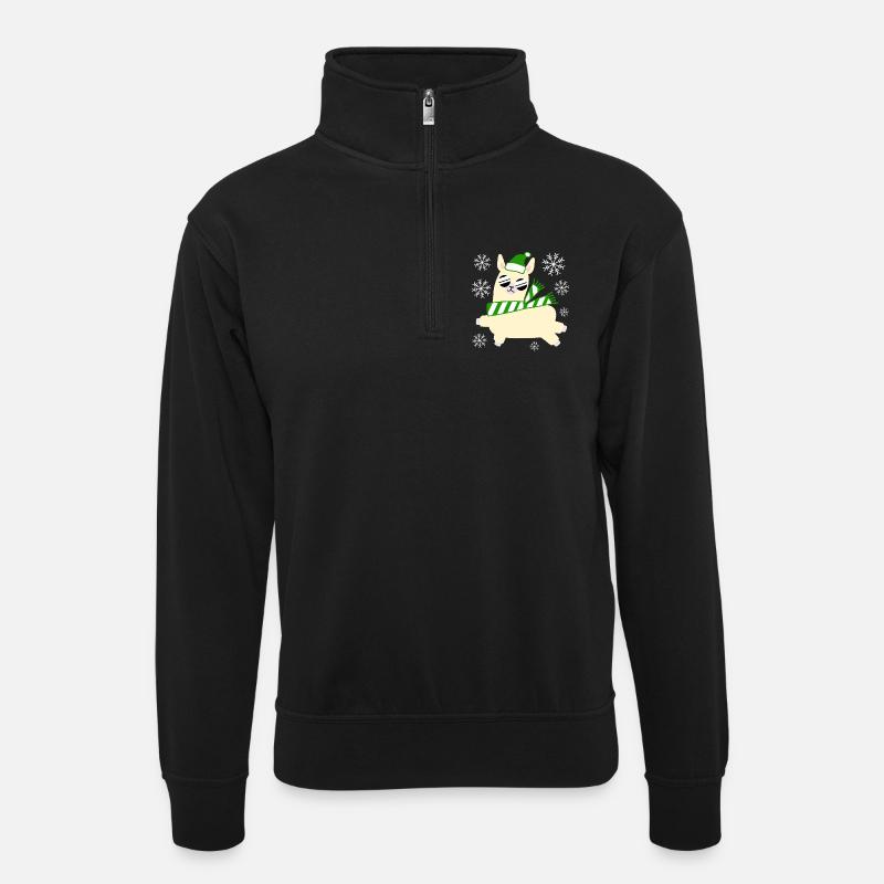 Llama – Weihnachten - Unisex Pullover mit Zip-Kragen - Schwarz