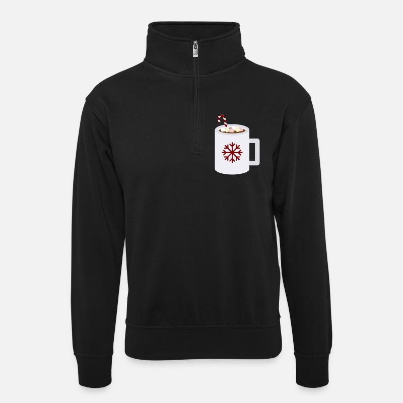 Snowflake Cocoa Mug Kunst - Unisex Pullover mit Zip-Kragen - Schwarz