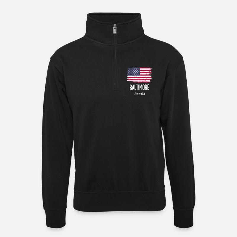 Baltimore - Unisex Pullover mit Zip-Kragen - Schwarz
