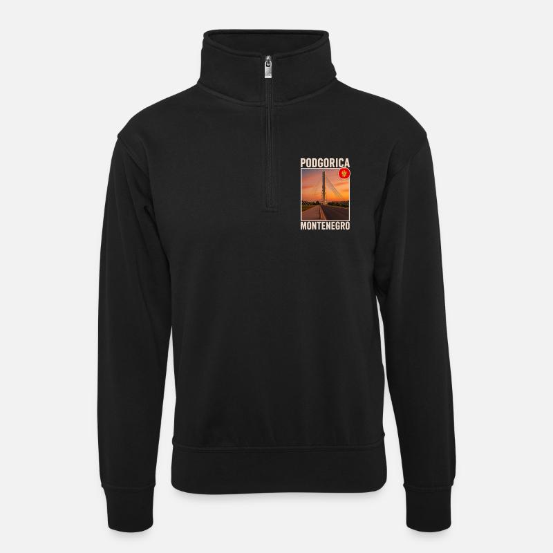 Podgorica Montenegro - Unisex Pullover mit Zip-Kragen - Schwarz