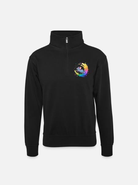 Bunte Maus im Farbwirbel - Unisex Pullover mit Zip-Kragen - Schwarz