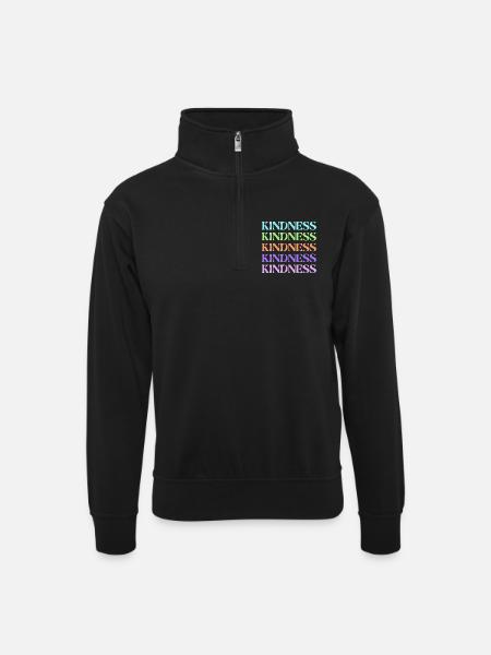Kindness Rainbow Stacked Text - Unisex sweater with zip collar - black
