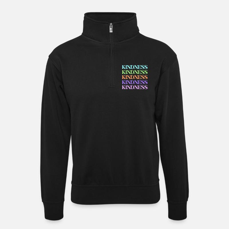 Kindness Rainbow Stacked Text - Unisex sweater with zip collar - black