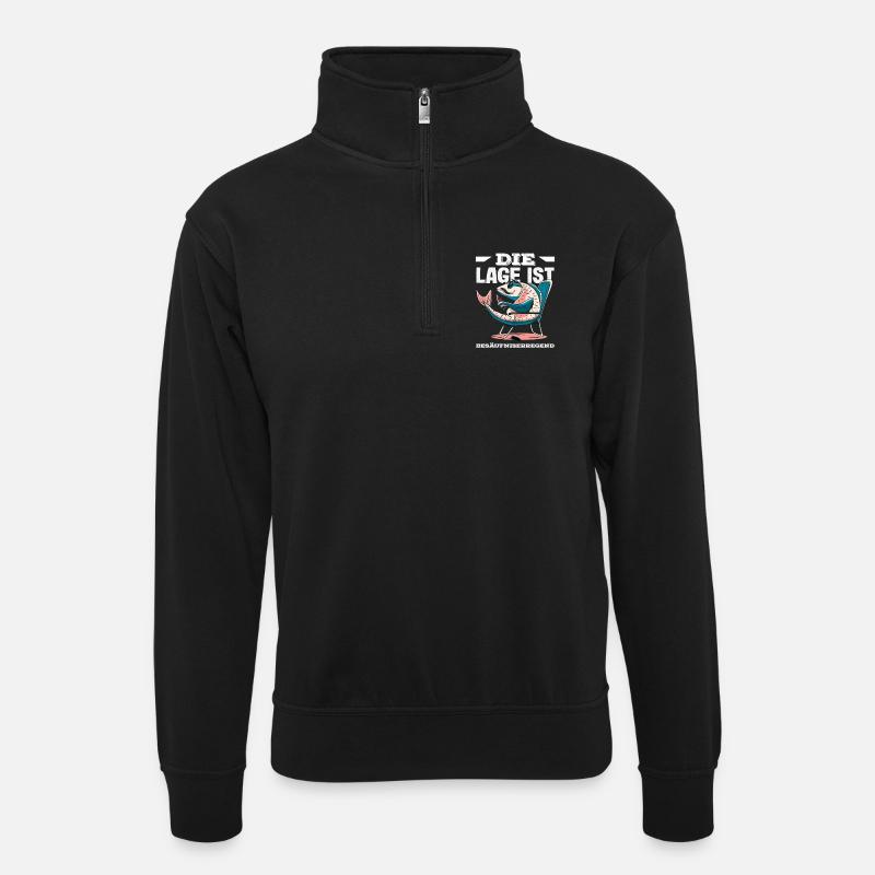The location is drunken fish - Unisex sweater with zip collar - black