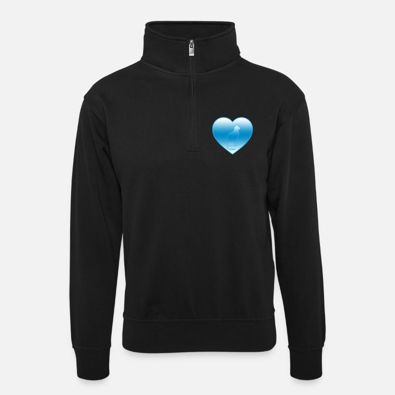 Katze - Unisex Pullover mit Zip-Kragen - Schwarz