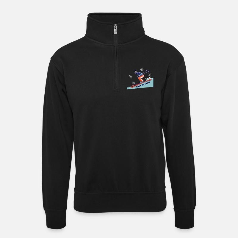 Zurück auf Schnee Retro-Skifahren - Unisex Pullover mit Zip-Kragen - Schwarz