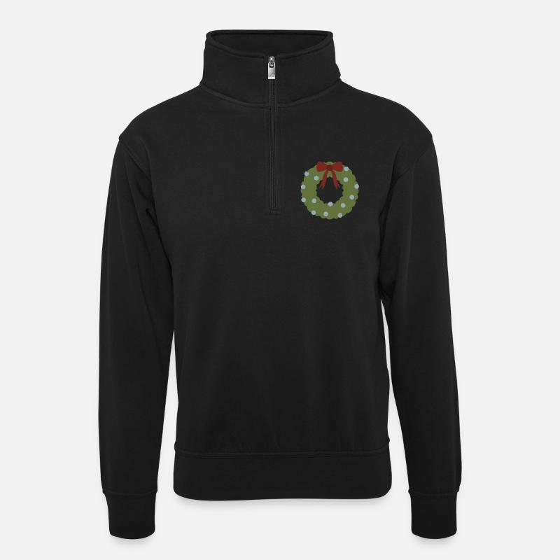Grüner Kranz mit roter Schleife - Unisex Pullover mit Zip-Kragen - Schwarz