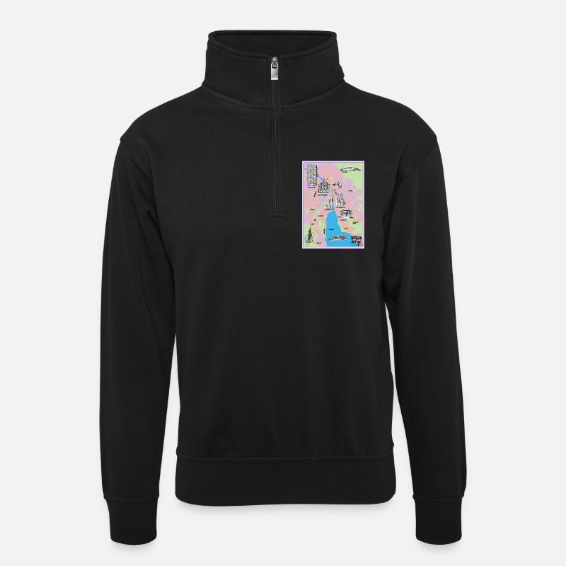 Stadt Zürich - Unisex Pullover mit Zip-Kragen - Schwarz