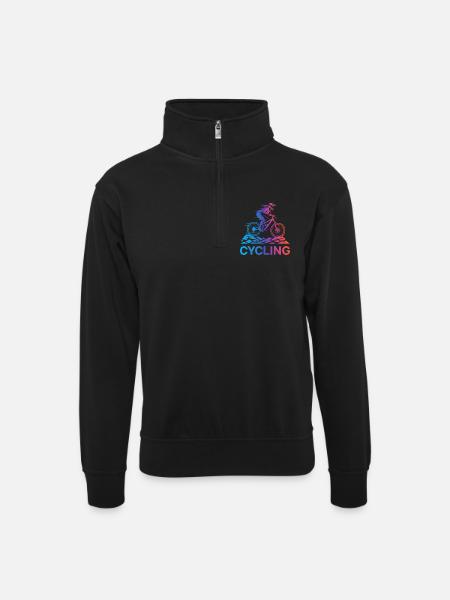Steigungsradfahrer auf rauem Trail - Unisex Pullover mit Zip-Kragen - Schwarz