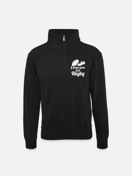 I can't I have rugby - Unisex sweater with zip collar - black