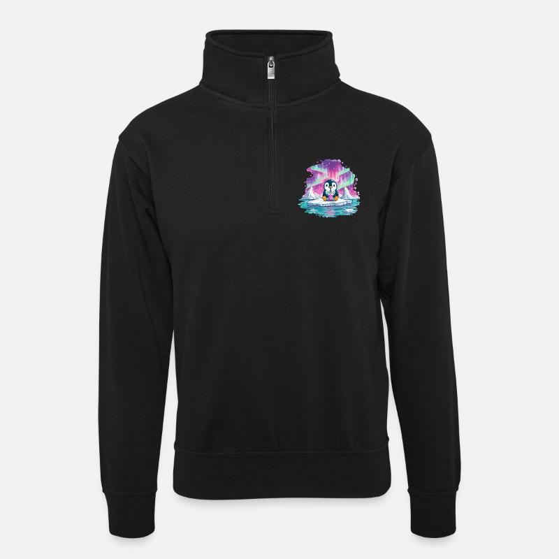Pingouin sur glace avec boisson rose - Sweat col montant zippé unisexe - noir