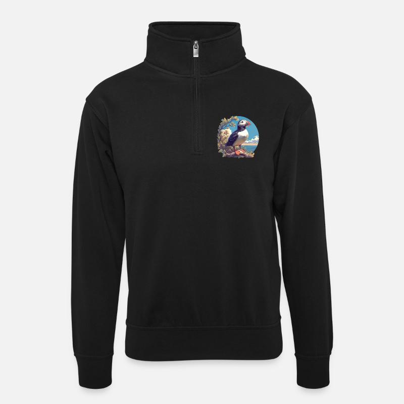 Puffin Papageientaucher - Unisex Pullover mit Zip-Kragen - Schwarz