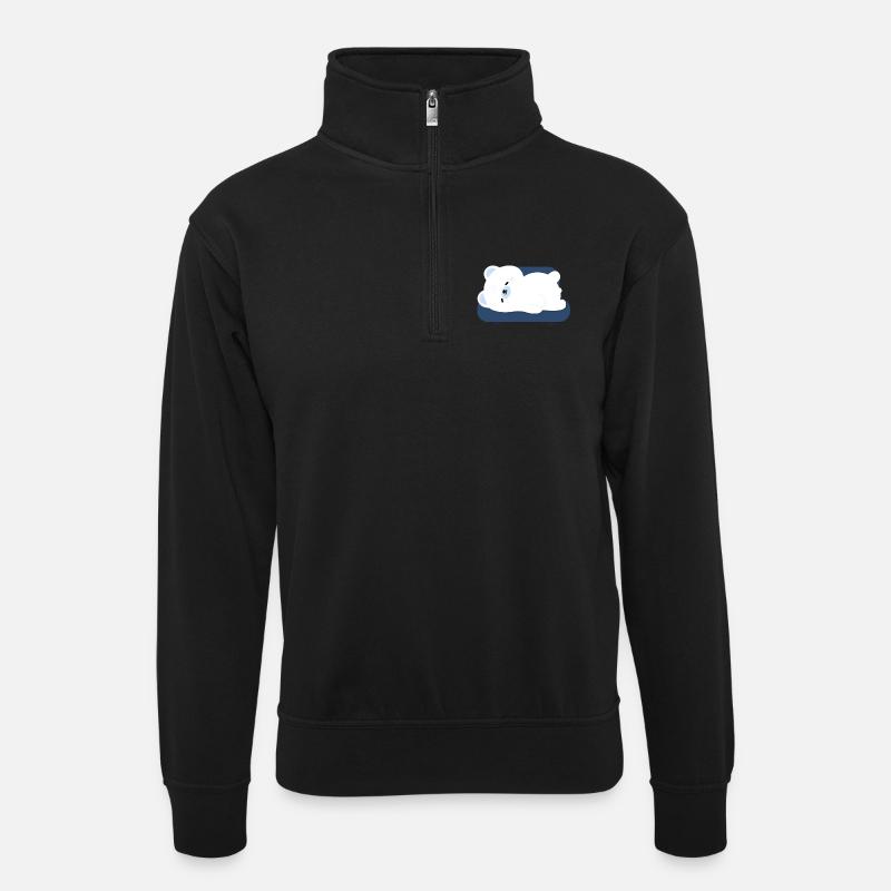 Müder Eisbär auf Sofa - Unisex Pullover mit Zip-Kragen - Schwarz