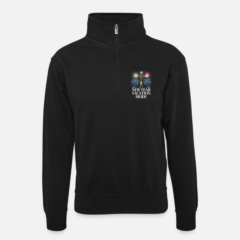 Neujahrsurlaubsmodus - Unisex Pullover mit Zip-Kragen - Schwarz