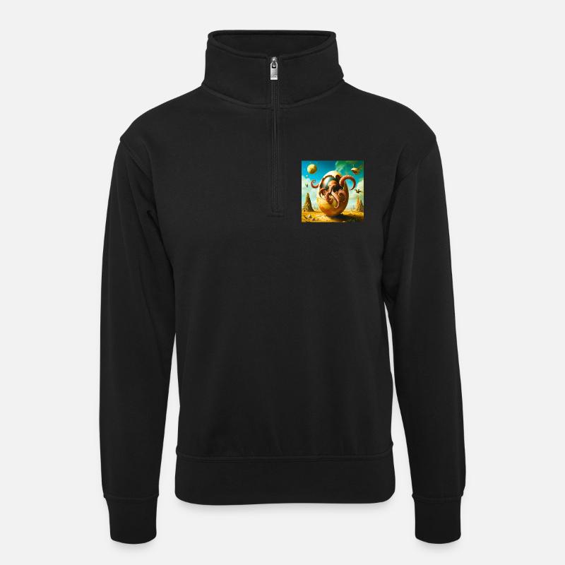 Oktopus-Ei in Desert Odyssey - Unisex Pullover mit Zip-Kragen - Schwarz
