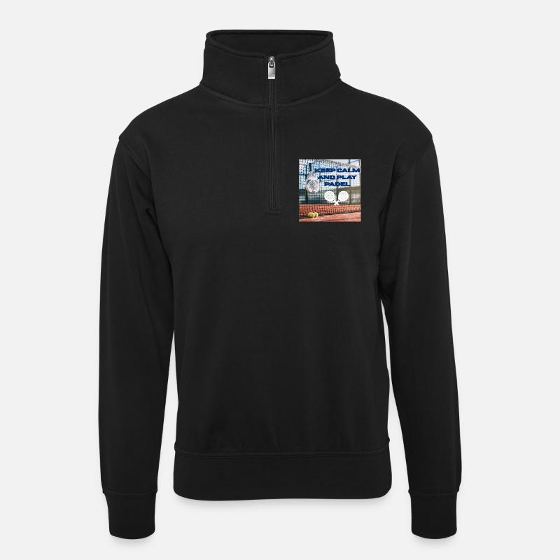 Keep calm and play padel - Unisex sweater with zip collar - black
