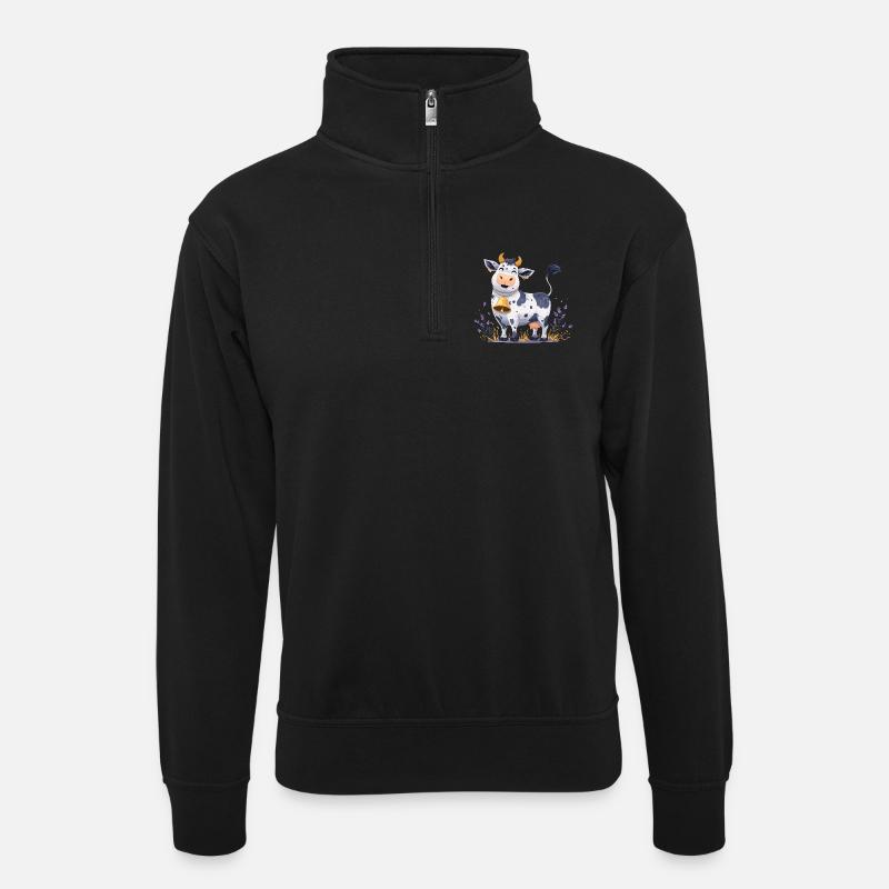 Lustige Kuh mit Glocke - Unisex Pullover mit Zip-Kragen - Schwarz