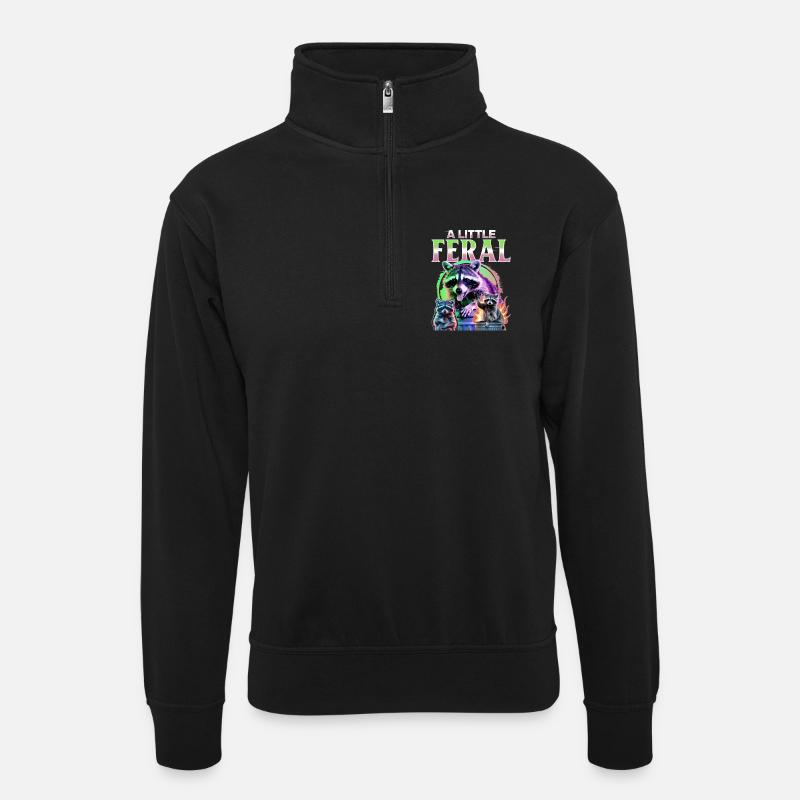 Funny Raccoon - Unisex Pullover mit Zip-Kragen - Schwarz