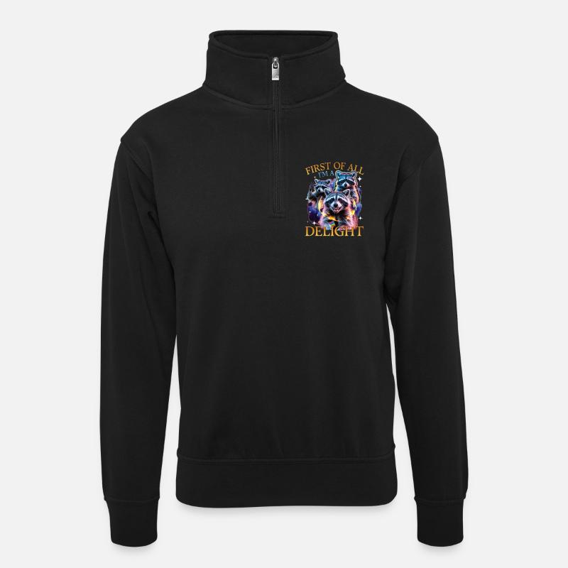 Funny Raccoon - Unisex Pullover mit Zip-Kragen - Schwarz
