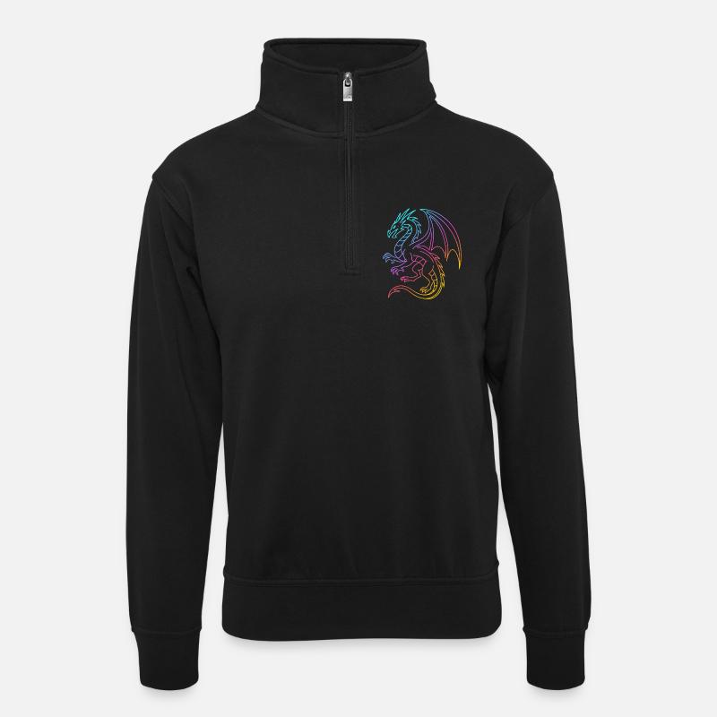 Regenbogendrache in Neonlinien - Unisex Pullover mit Zip-Kragen - Schwarz