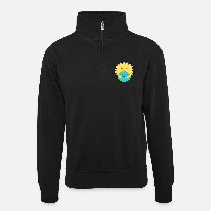 Umarmte Erde und Sonne - Unisex Pullover mit Zip-Kragen - Schwarz