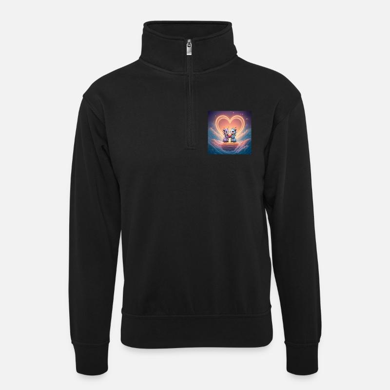 Neon Dragons in Love - Unisex sweater with zip collar - black