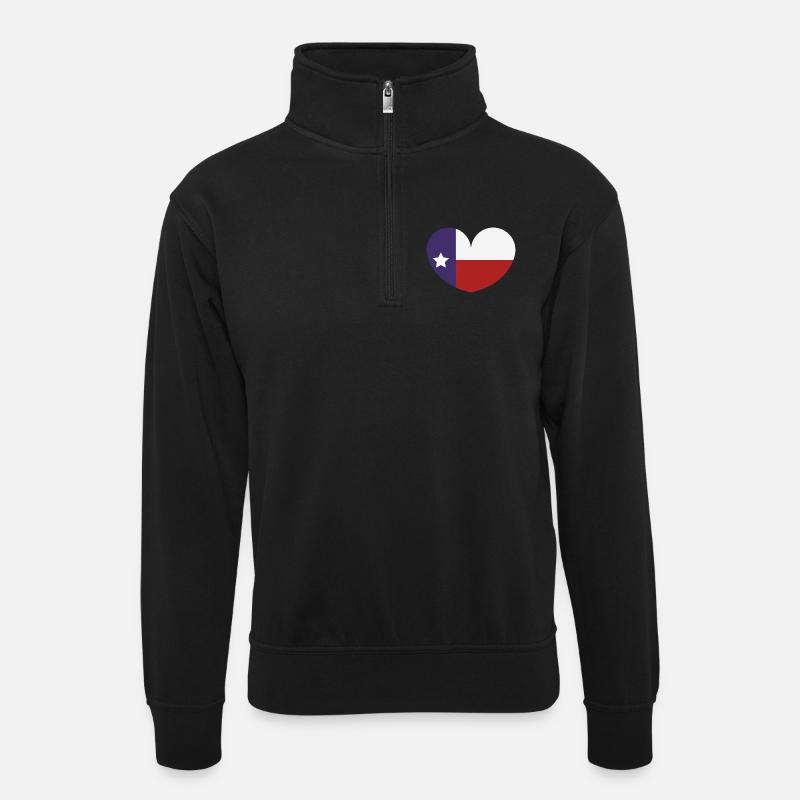 Texas-Herzflagge - Unisex Pullover mit Zip-Kragen - Schwarz