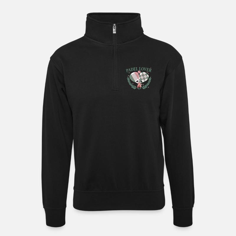 Padel Racket Lover für Padelspieler - Unisex Pullover mit Zip-Kragen - Schwarz