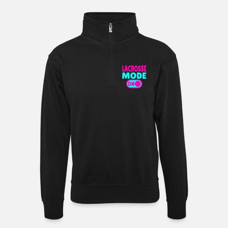Lacrosse Mode ON - Unisex Pullover mit Zip-Kragen - Schwarz