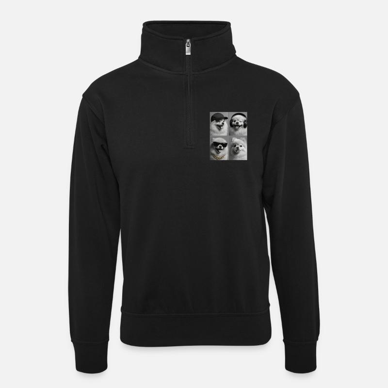 Pomeranian - Unisex Pullover mit Zip-Kragen - Schwarz