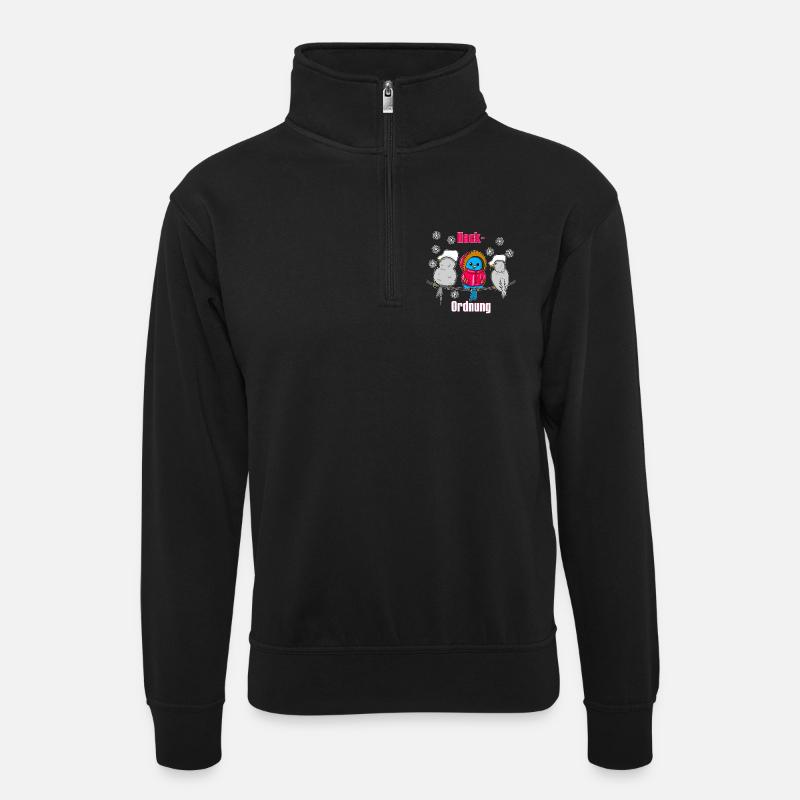 Wintervögel Cartoon – Lustige Hackordnung - Unisex Pullover mit Zip-Kragen - Schwarz