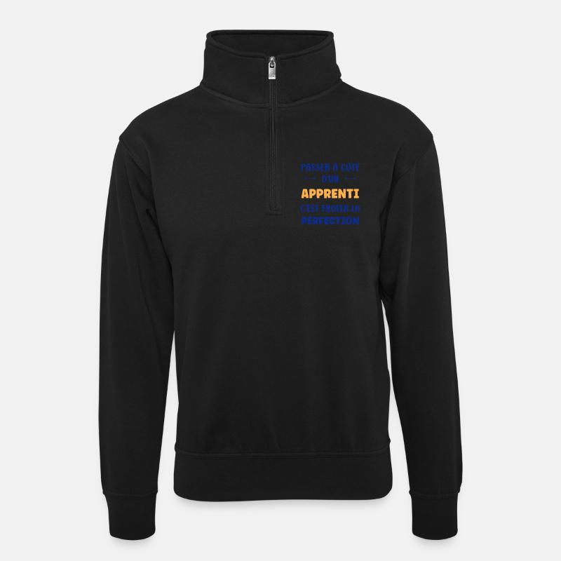 Missing out on an apprentice — perfection - Unisex sweater with zip collar - black