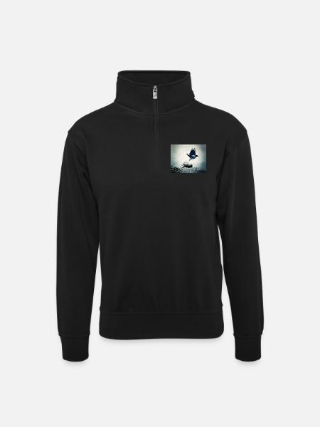 Crow's Flight - Unisex sweater with zip collar - black