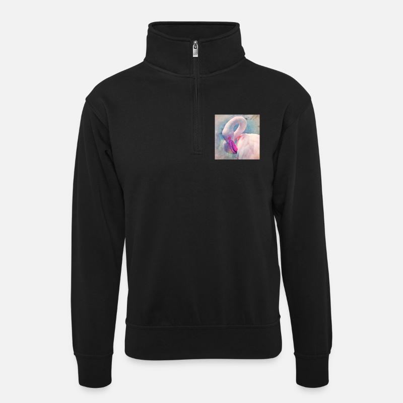 Flamingo im Pastelllicht - Unisex Pullover mit Zip-Kragen - Schwarz
