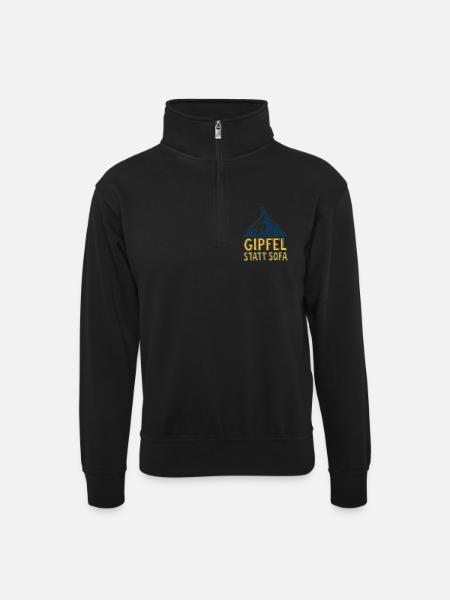 Gipfel statt Sofa - Unisex Pullover mit Zip-Kragen - Schwarz