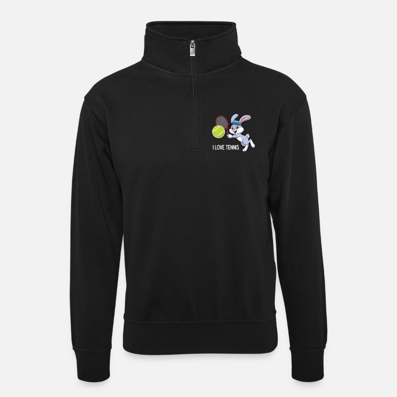 Ich liebe Tennis. - Unisex Pullover mit Zip-Kragen - Schwarz
