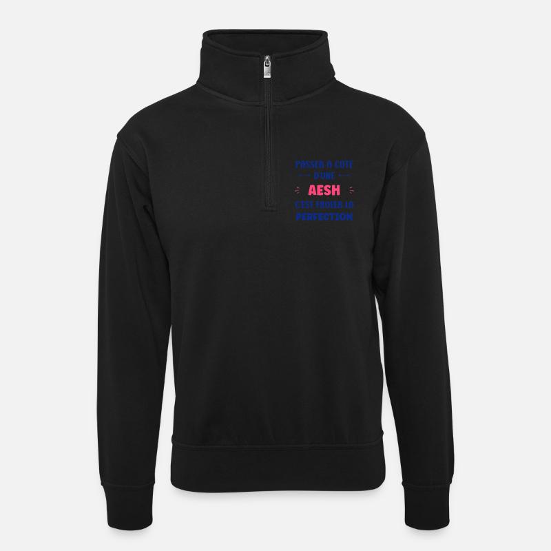 AESH - Unisex Pullover mit Zip-Kragen - Schwarz