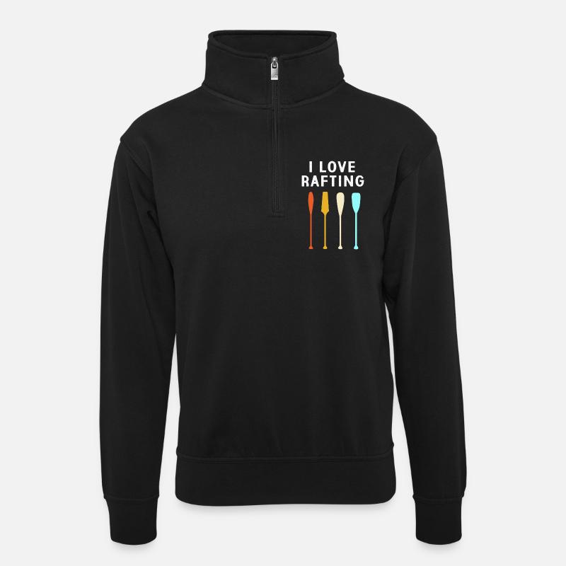 Paddelboot Kajakfahren Kajak Rafting - Unisex Pullover mit Zip-Kragen - Schwarz