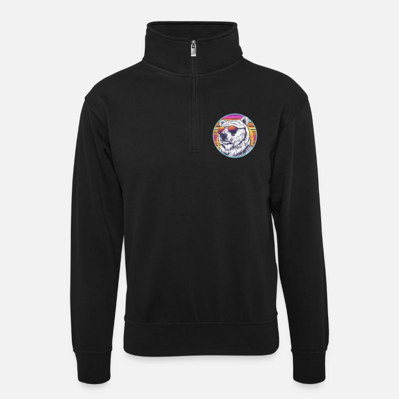 Polar Bär Retro Sonnenbrille - Unisex Pullover mit Zip-Kragen - Schwarz