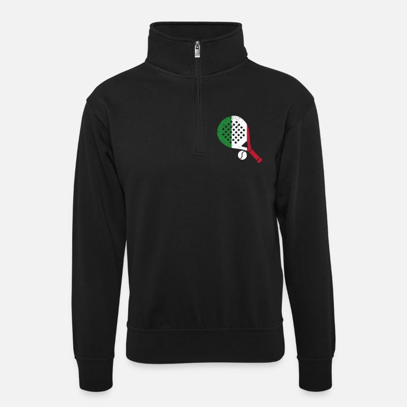 Padel Racket Italien Style - Unisex Pullover mit Zip-Kragen - Schwarz