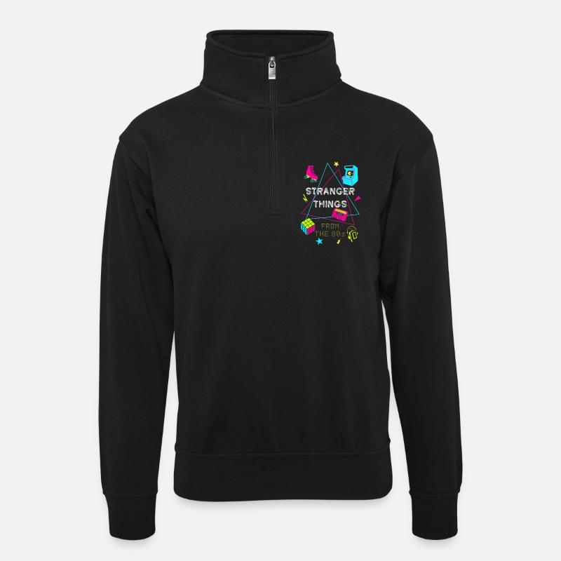 80er Neon Retro Gaming - Unisex Pullover mit Zip-Kragen - Schwarz