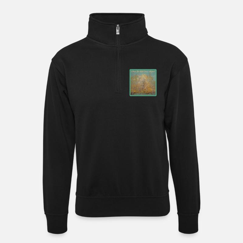Where the birches whisper - Unisex sweater with zip collar - black