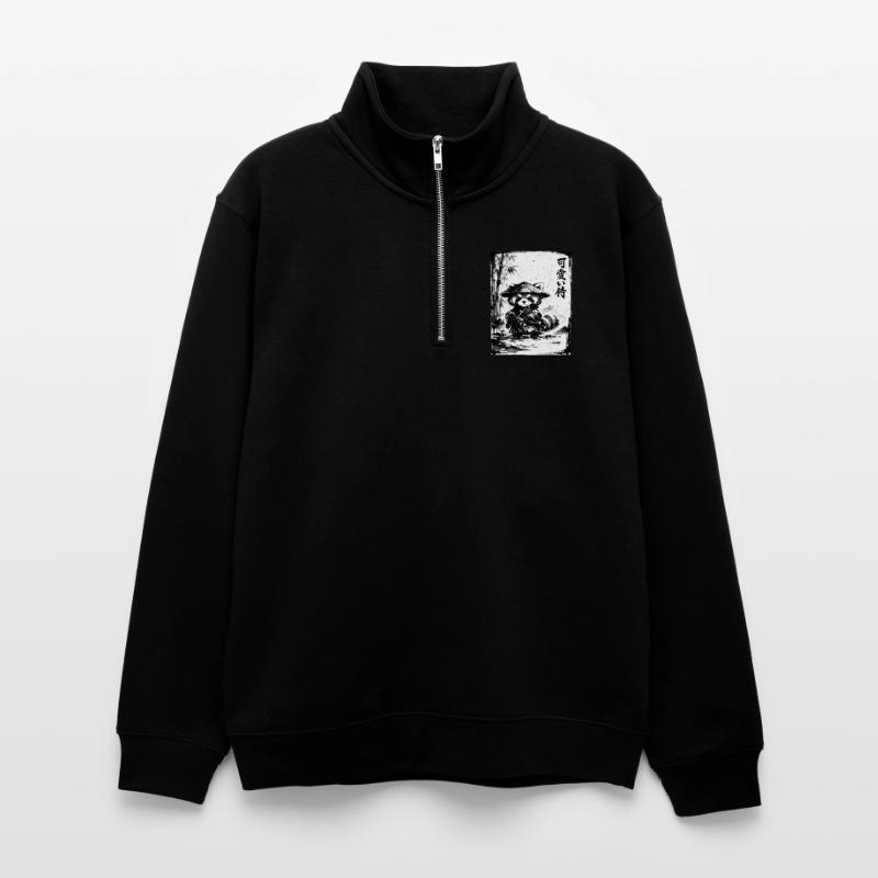 Samurai Red Panda Sumi-e Ink Drawing Unisex sweater with zip collar