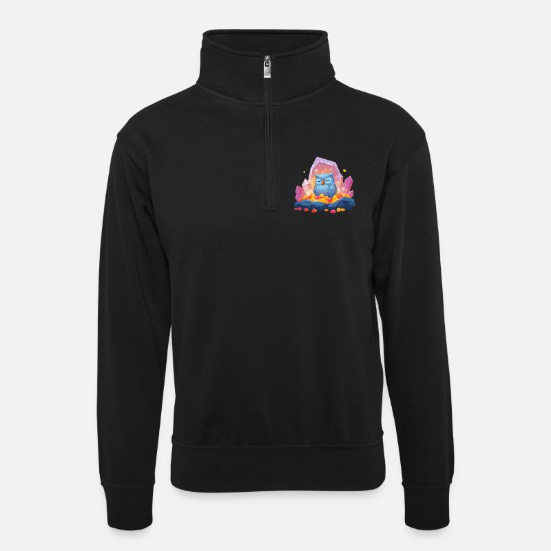 Meditierende Eulen-Kristallhöhle - Unisex Pullover mit Zip-Kragen - Schwarz
