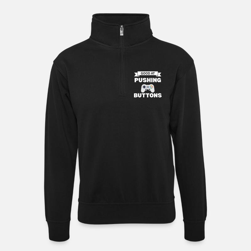 Good button press saying - Unisex sweater with zip collar - black