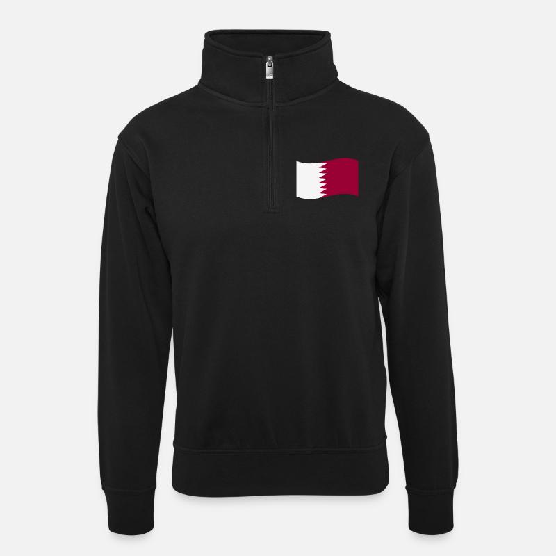 Katar-Flagge - Unisex Pullover mit Zip-Kragen - Schwarz