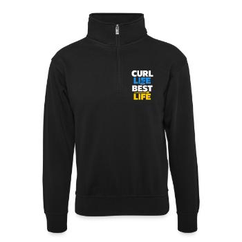 Curling, balayage drôle, cardio dur avec balai - Sweat col montant zippé unisexe - noir - Devant