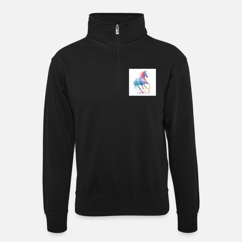 Cheval aquarelle arc-en-ciel - Sweat col montant zippé unisexe - noir
