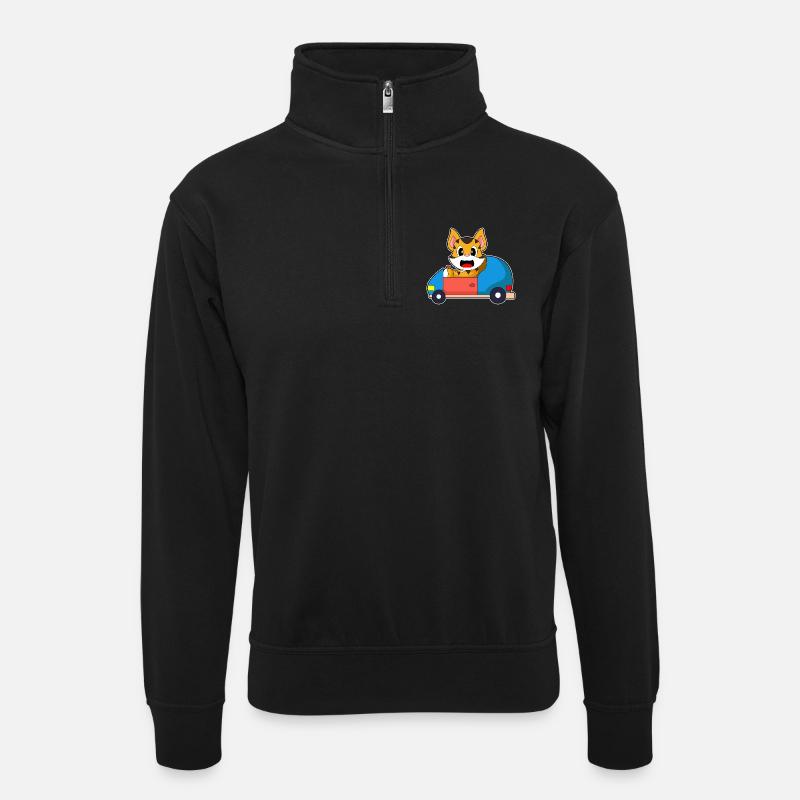 Tiger Auto - Unisex Pullover mit Zip-Kragen - Schwarz